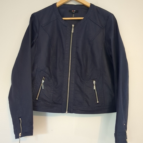 Yest Jacket Women's Size 12 Navy Jacket Cotton Light Blend Denim European - Picture 1 of 7